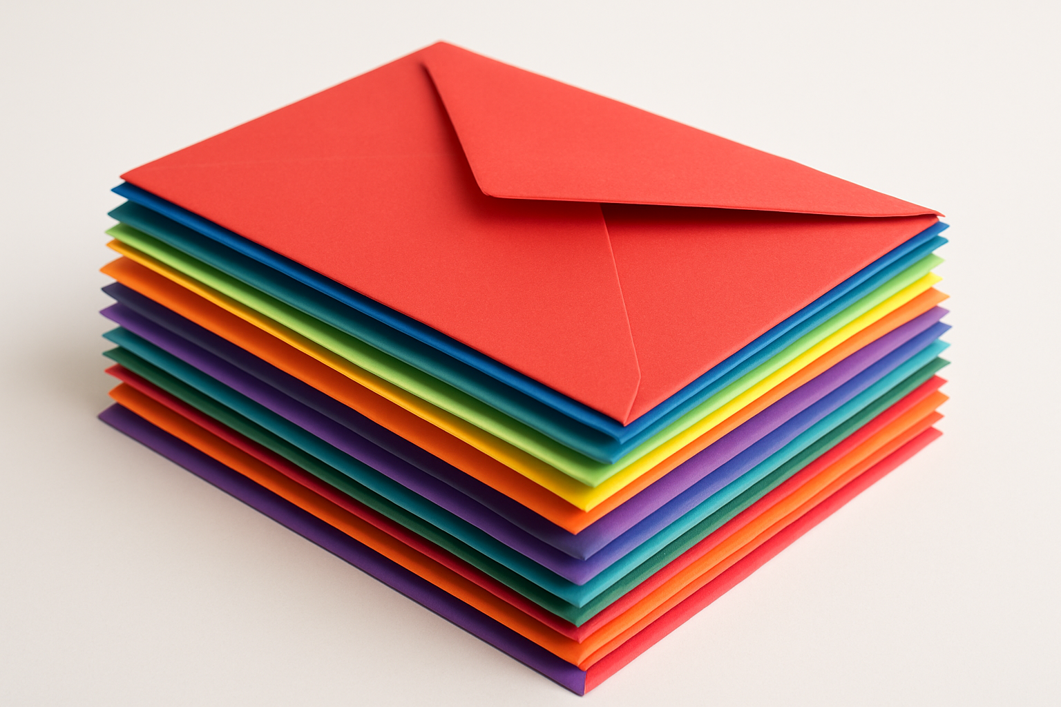 stack of multicolored 5*8 envelopes